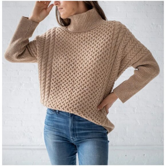 Ayr Le Square oversized Merino Wool sweater ivory snow size S small cable knit - Picture 12 of 12